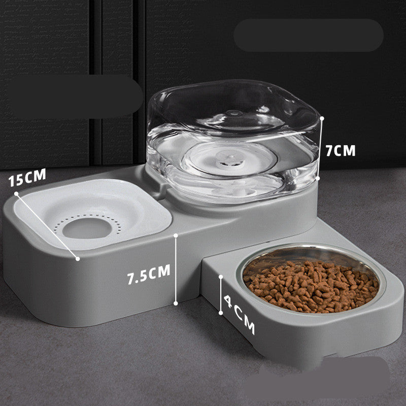 Leevar Gravity Pet Feeder and Water Dispenser — grey set with stainless steel bowl