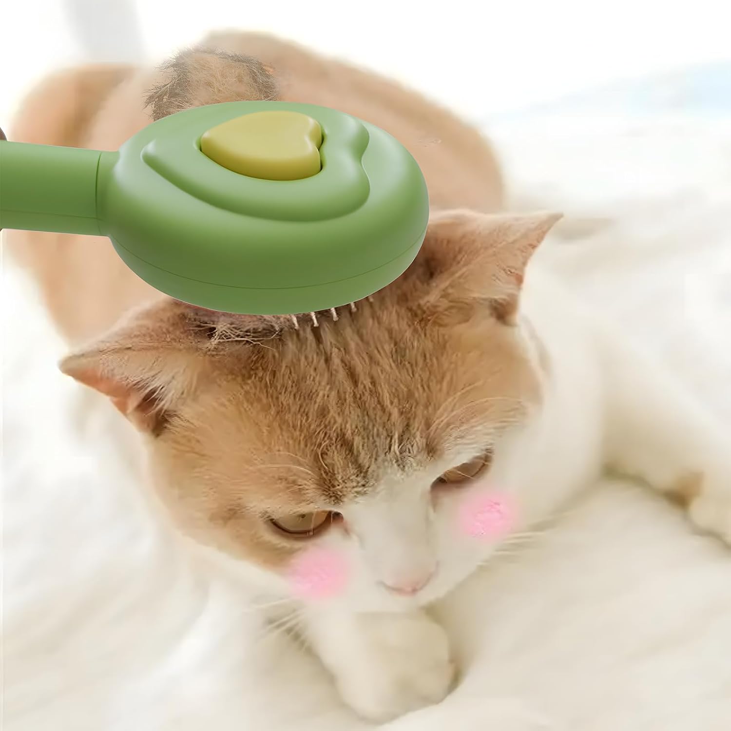 Leevar self-cleaning slicker brush grooming a ginger cat — gentle on sensitive skin