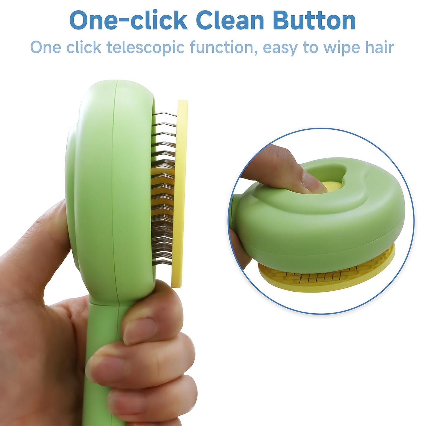 Leevar slicker brush one-click clean button — bristles retract to release collected fur