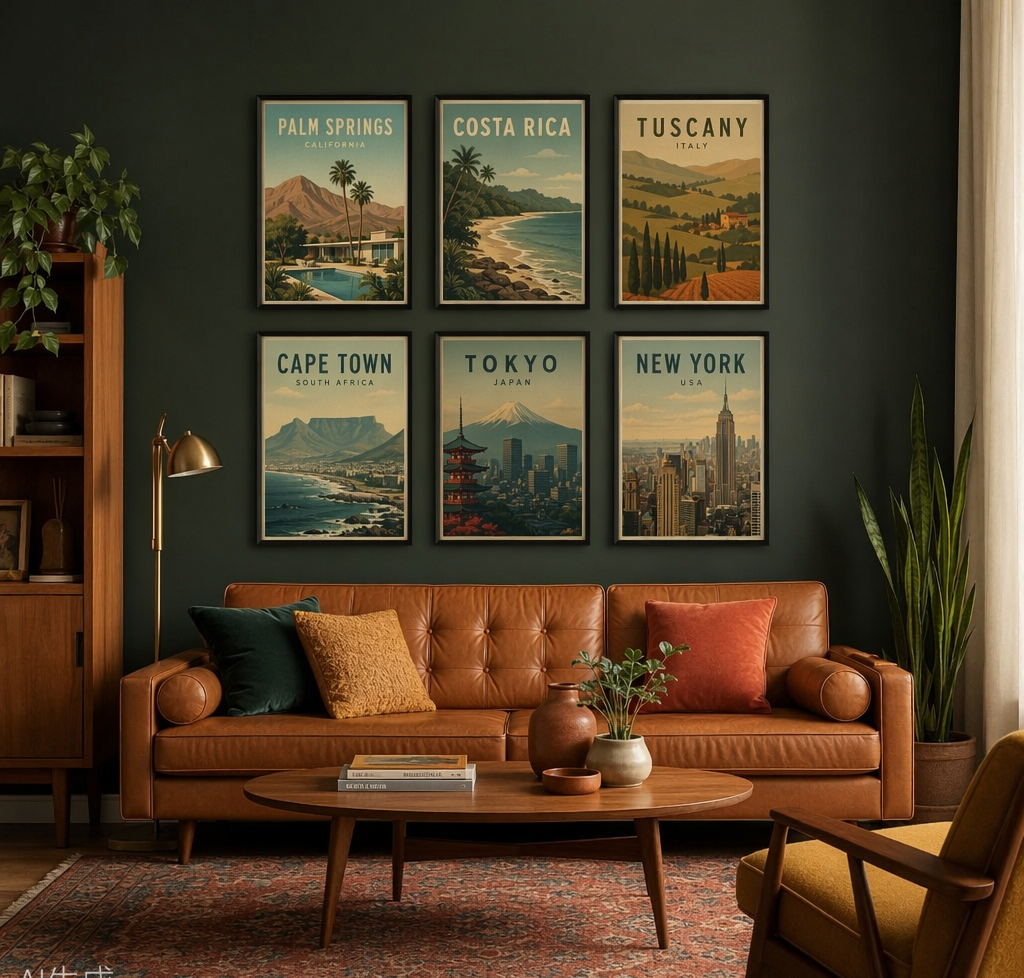Retro Park Pets — 6-Piece Mid-Century Travel Poster Set (Instant Download)