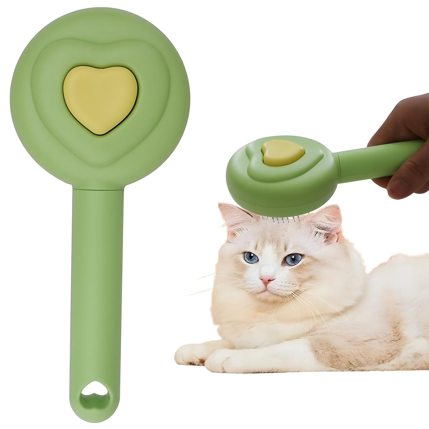 Leevar Self-Cleaning Slicker Brush — green one-click pet grooming brush for dogs and cats